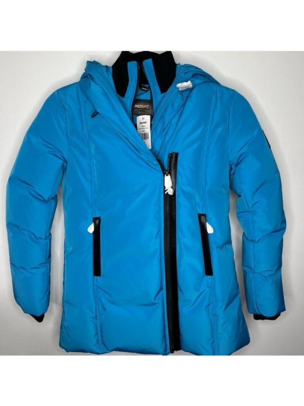 Mackage Girl's Fur-Trim Classic Down Jacket Aqua Blue Size 10 $650
